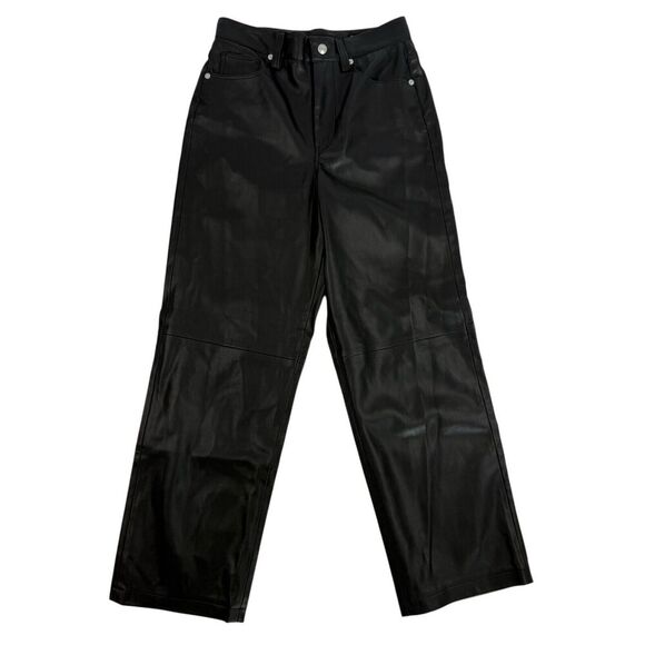 Blank NYC The Baxter Ribcage Straight Leg Vegan Leather Pants Crop Black Sz 26 - Picture 1 of 11